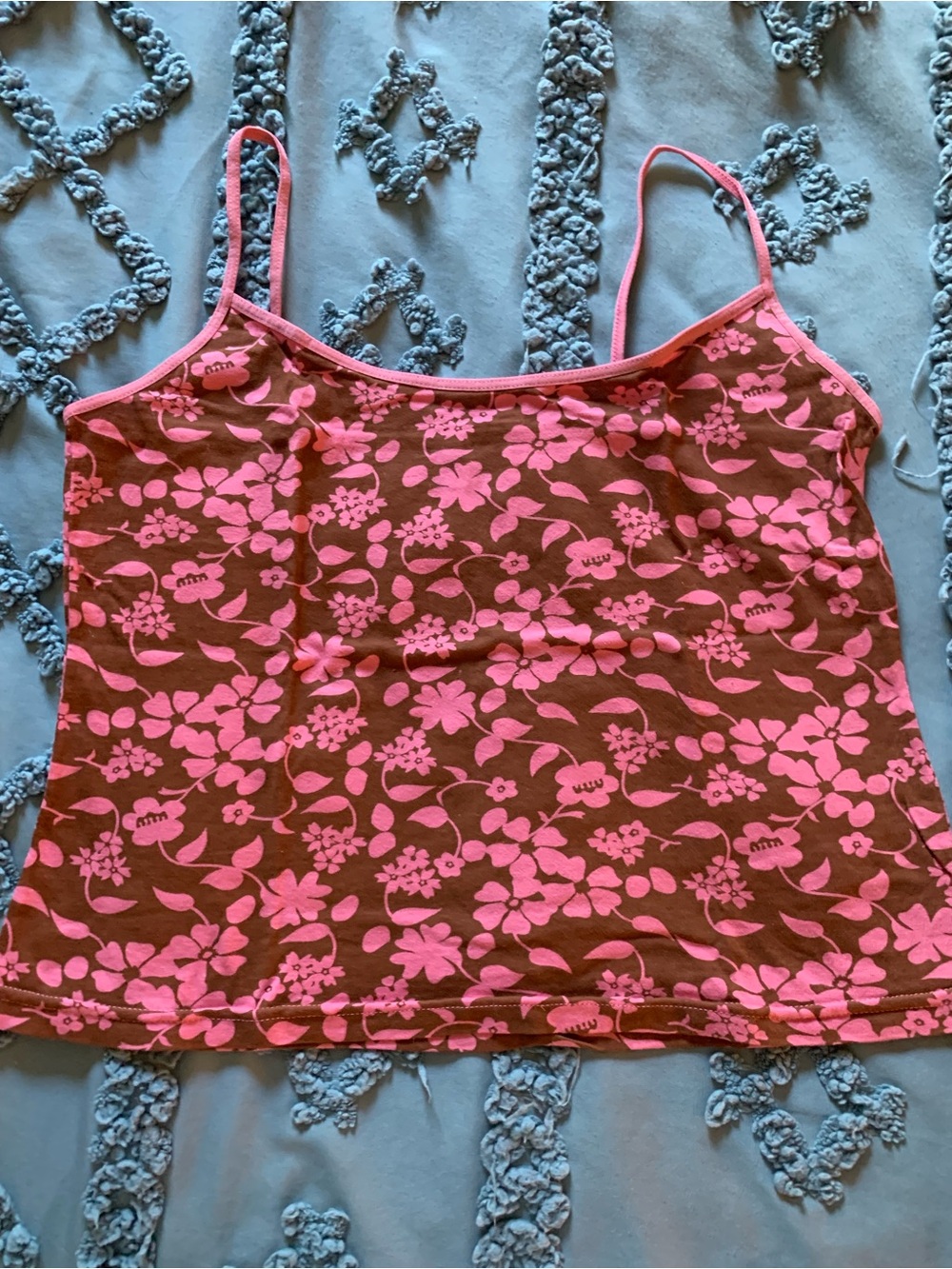 Brown & Pink Floral Spaghetti-Strap Tank Top